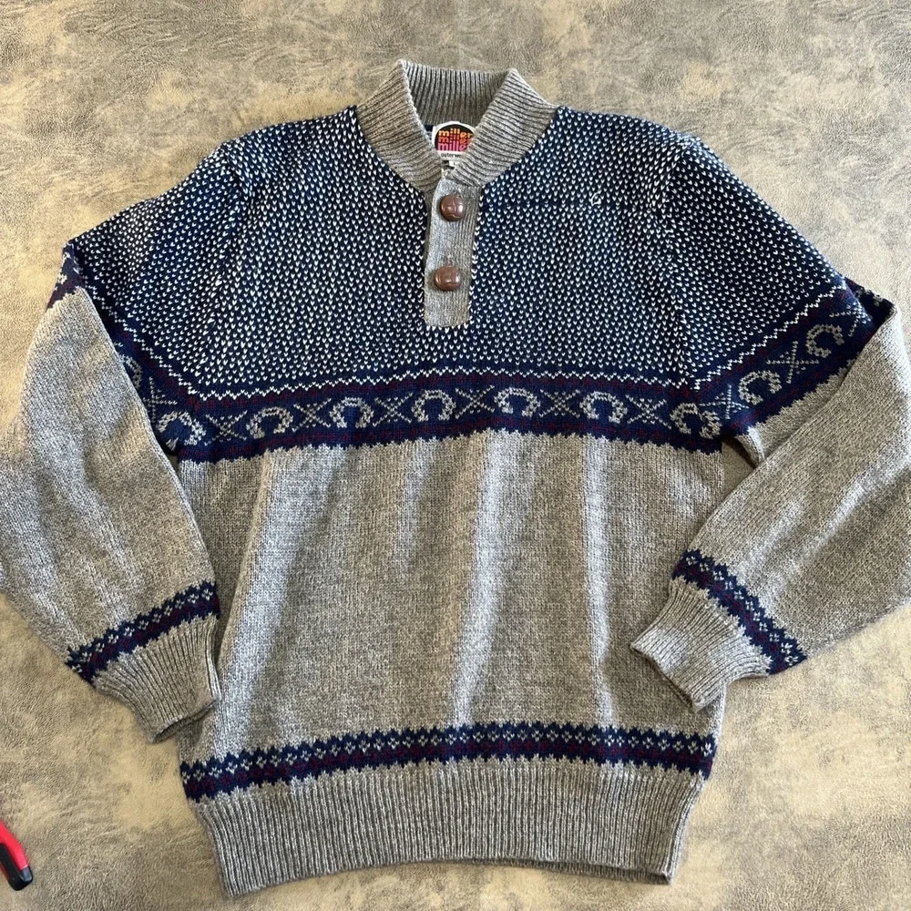 Miller Outerwear Sweater‎ Fair Isle Horseshoe Wool Blend Tag Size L *ACTUAL M*